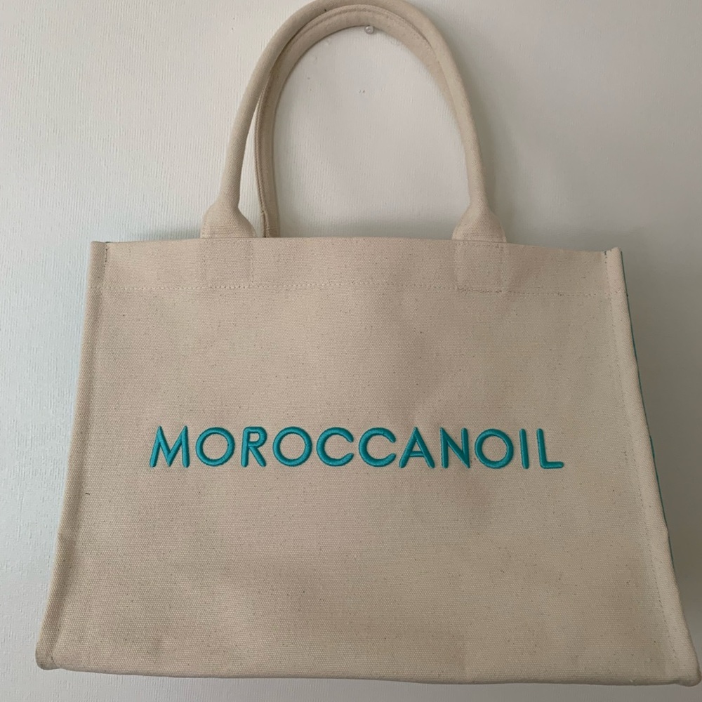Moroccanoil Cream Tote with Blue embroidery Logo